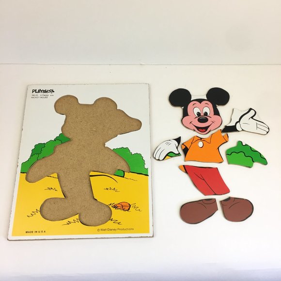 Vtg Mickey Mouse 8 Piece Wooden‎ Puzzle Wave Yellow Shirt Playskool Disney - Picture 8 of 9